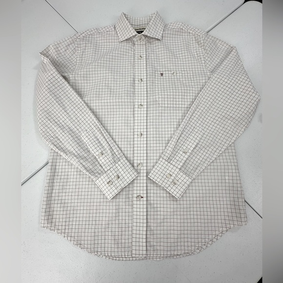Tom Beckbe Cotton Spread Collar Shirt White Check Long Sleeve Business Casual M - Picture 9 of 11